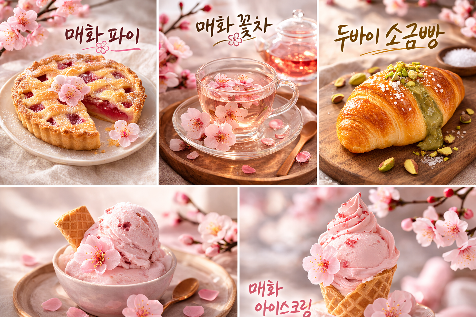 매화 파이 매화 꽃차 두바이 소금빵 매화 아이스크림 광양 매화 마을 축제 디저트