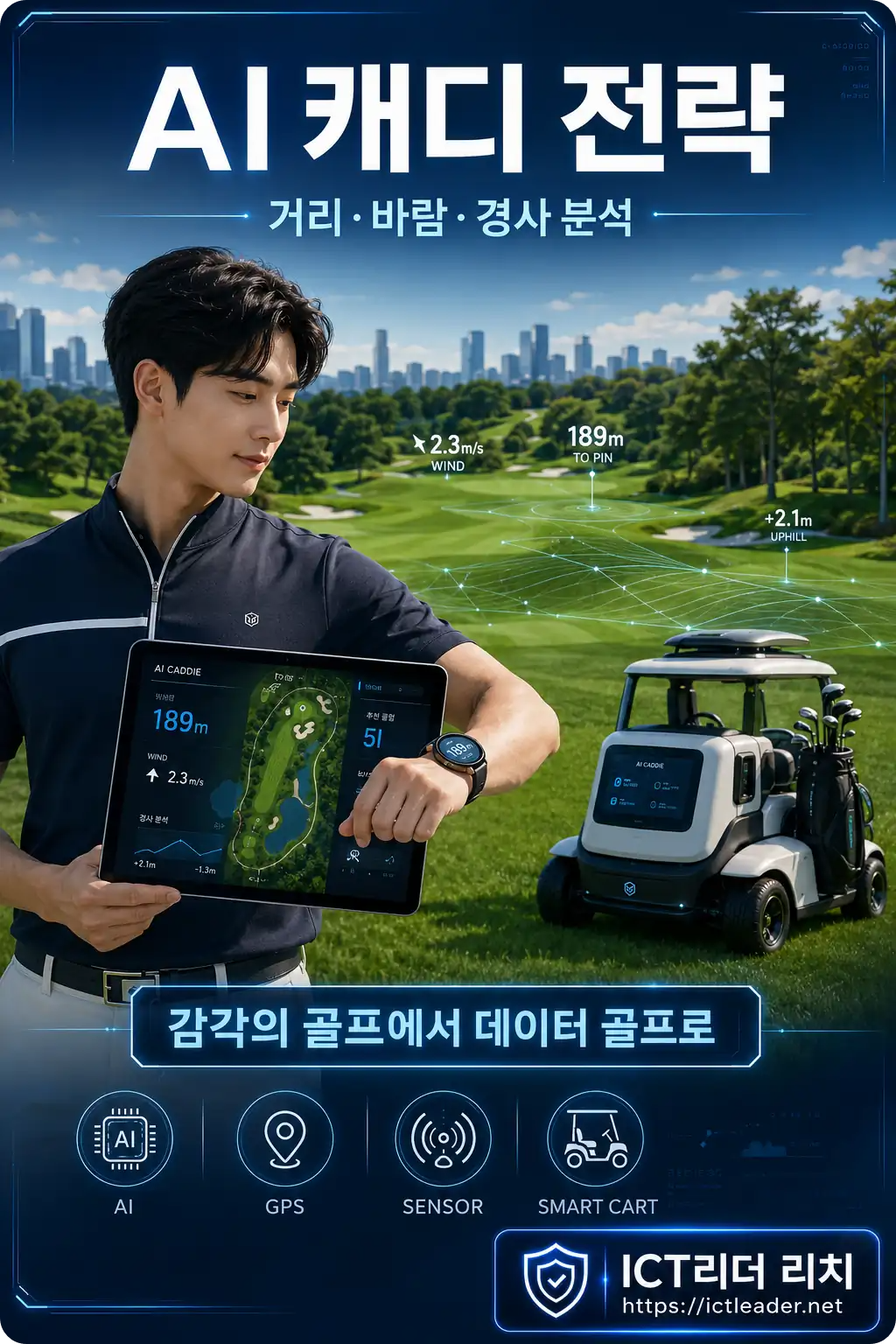 AI 캐디와 스마트워치 GPS를 활용한 스마트 골프장 DX 인포그래픽