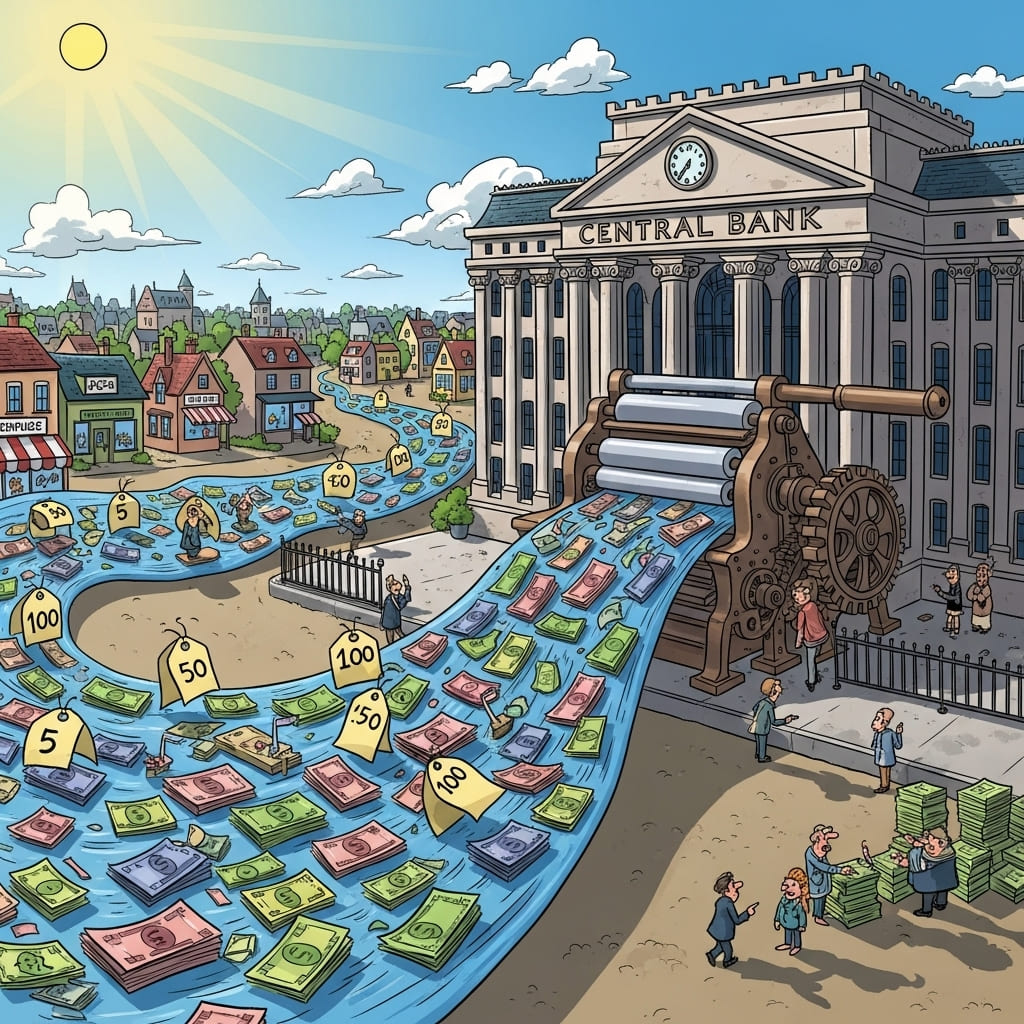 은행의 멈추지 않는 돈 찍어내는 모습, 통화량 증가