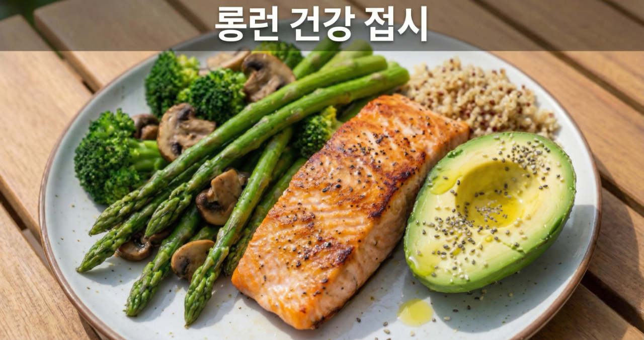 양질의 단백질(연어), 착한 탄수화물과 식이섬유(채소, 퀴노아), 그리고 좋은 지방(아보카도, 올리브오일)의 완벽한 조화