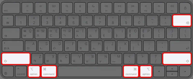 option ⌥, command ⌘, shift⇧는 키보드 우측에 있는 걸 눌러도 기능은 동일하다.