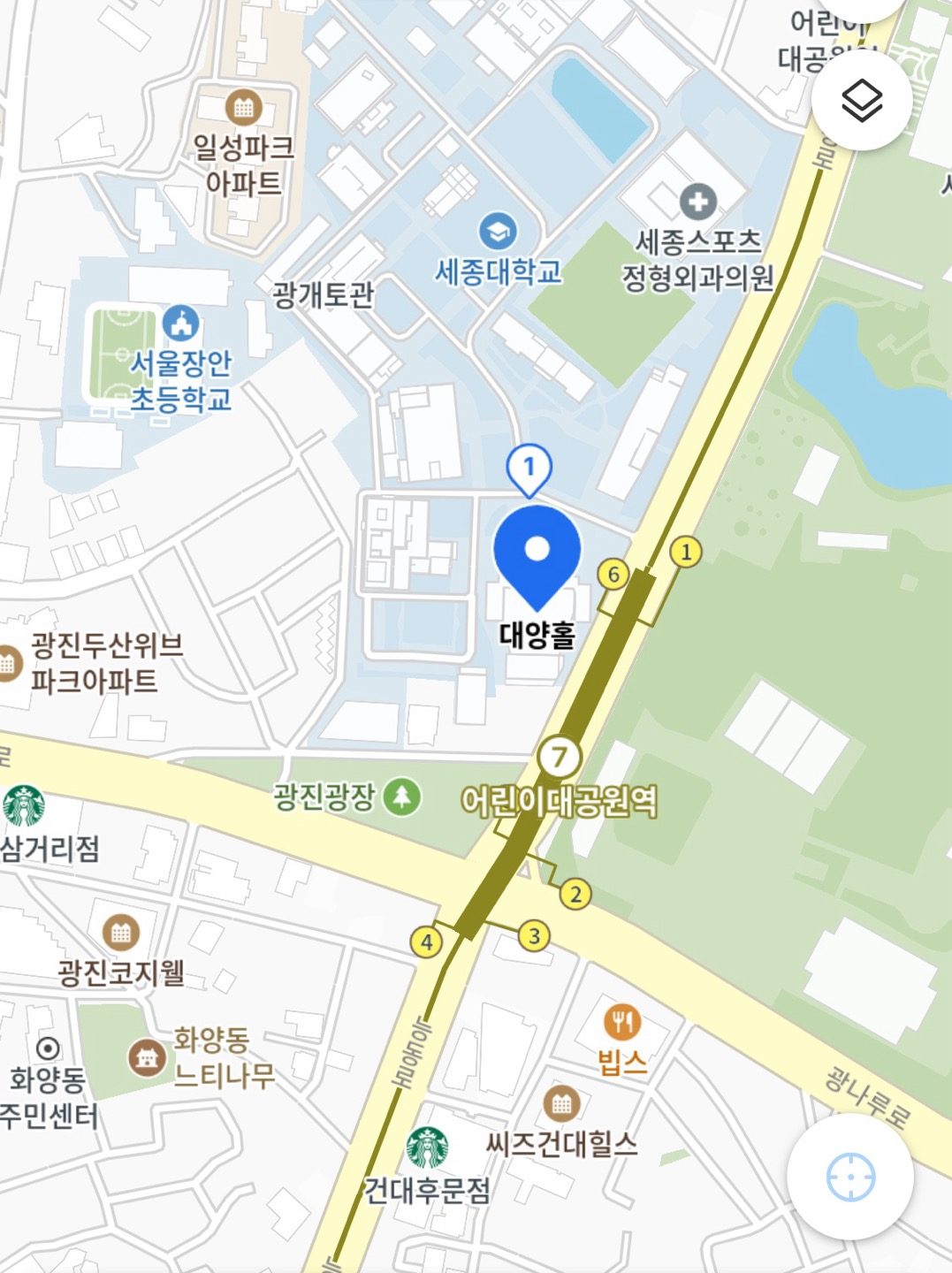 세종대 대양홀 지도 사진