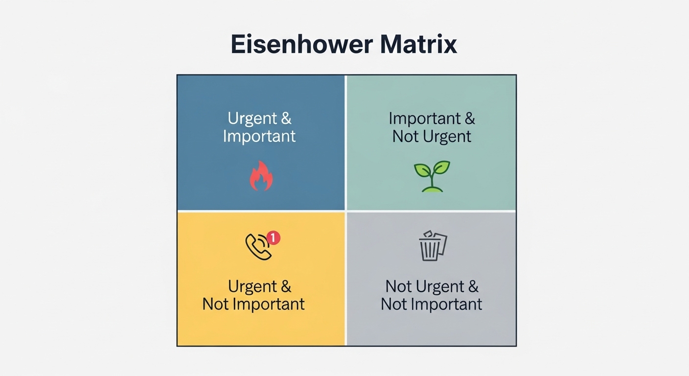 아이젠하워 매트릭스를 활용해 업무의 중요도와 긴급도를 분류하는 모습.