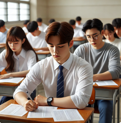 시험을 보는 청년들