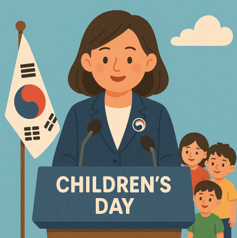 어린이날을 맞이하여 정책을 연설하는 모습