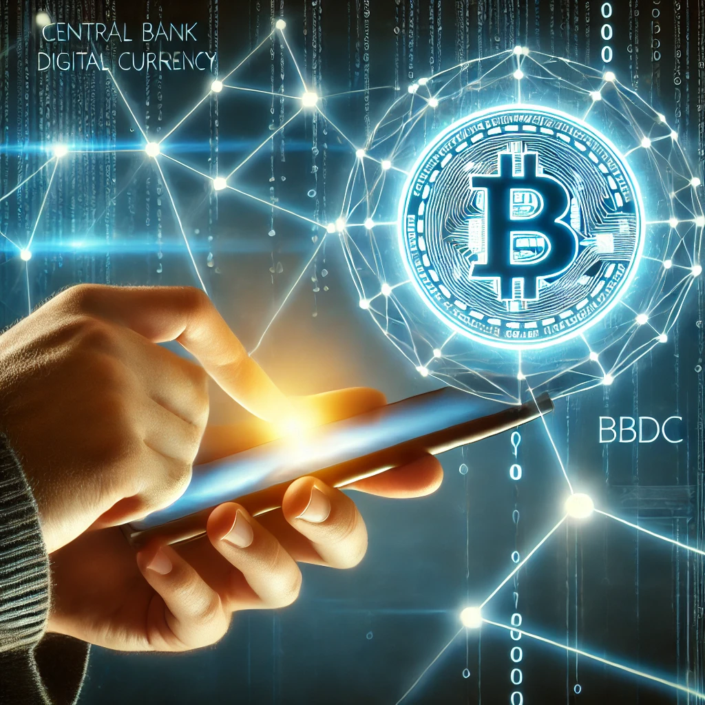 비트코인과 휴대폰을 들고 있는 손