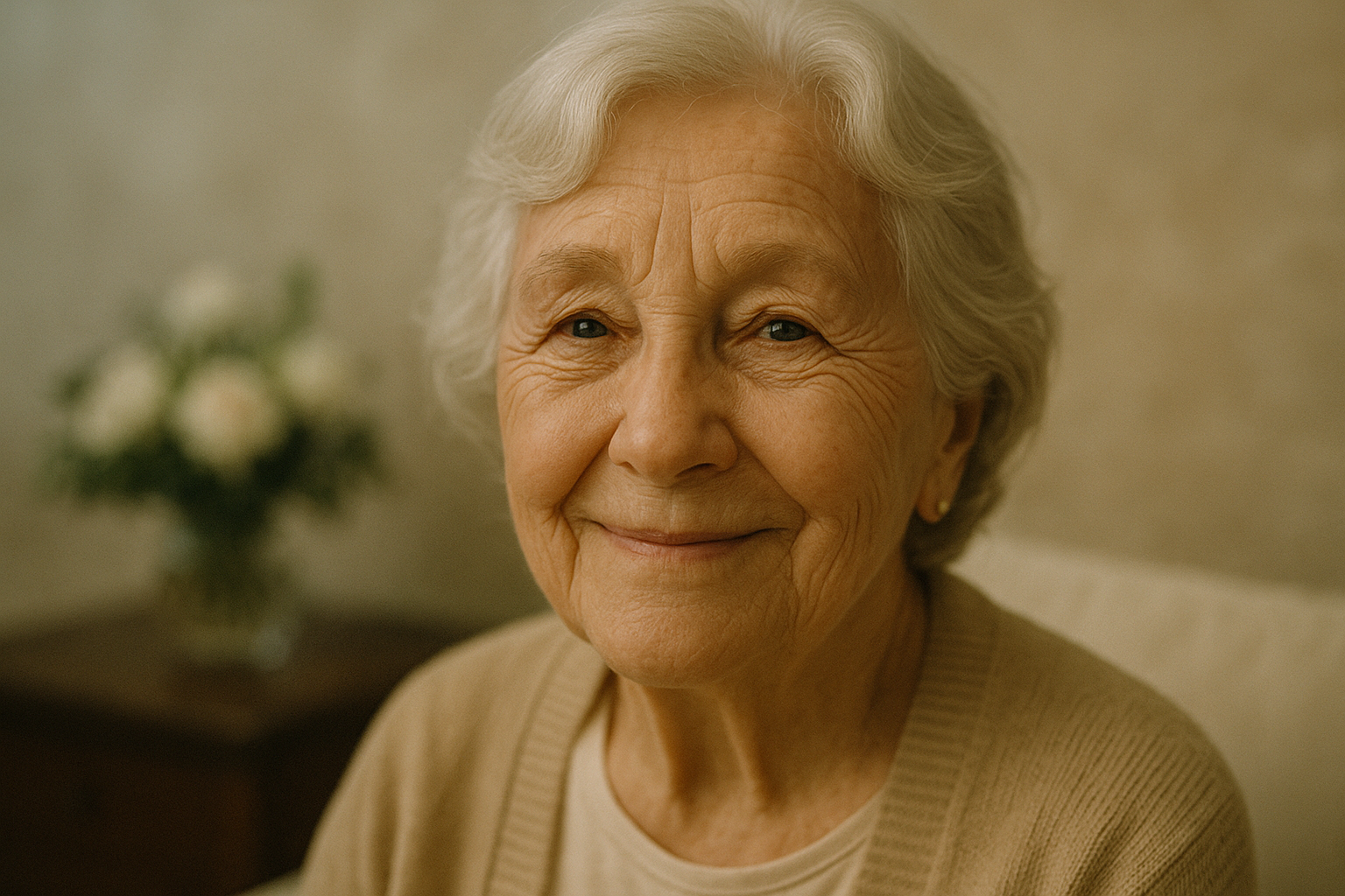 “죽은 사람이 조용히 미소 짓고 있는 몽환적인 분위기 이미지2”