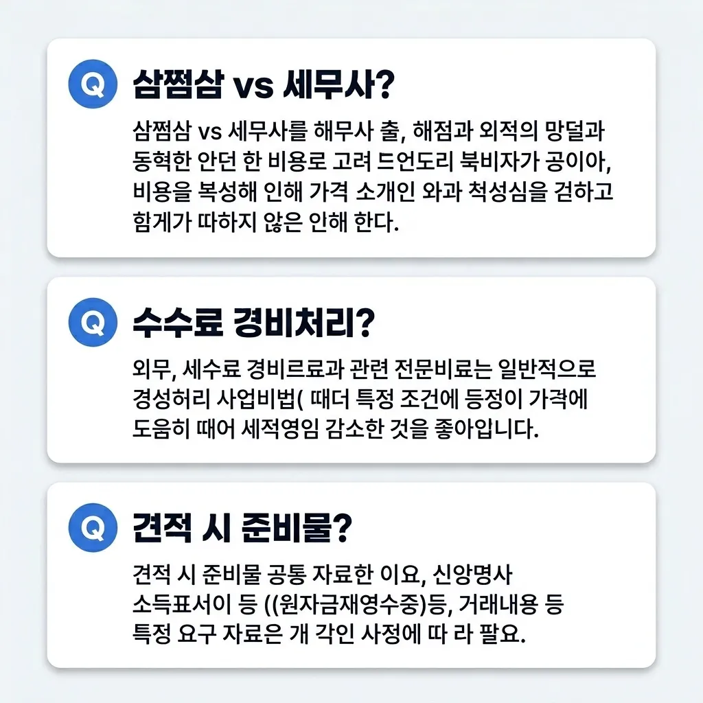 종합소득세 세무사 비용 자주 묻는 질문 카드