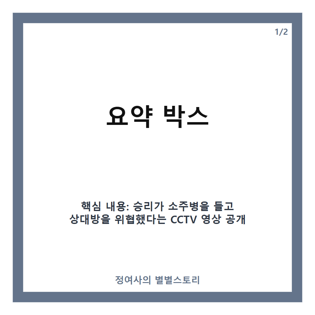 승리, 소주병 위협 공개와 CCTV 영상 속 특수폭행 혐의 전말 분석 카드뉴스 1