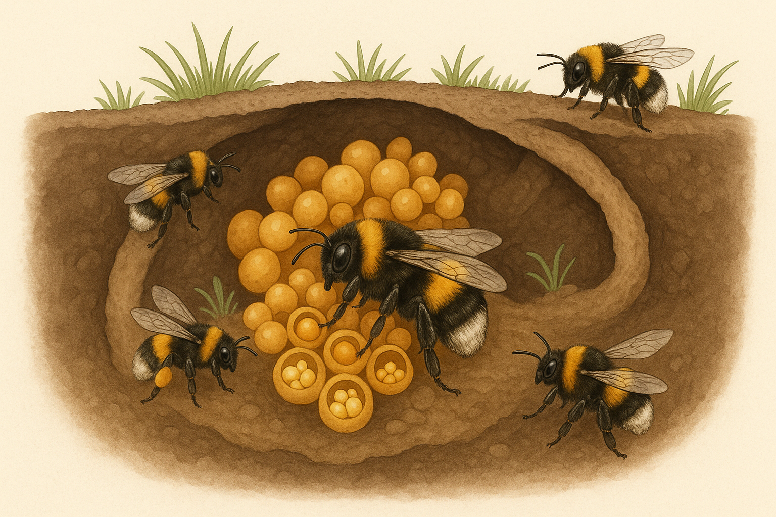 호박벌의 사회와 집에 대한 참조 일러스트