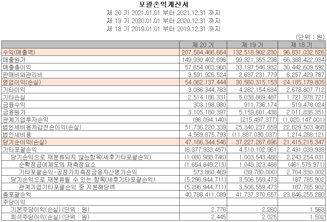 테스나 - 손익계산서