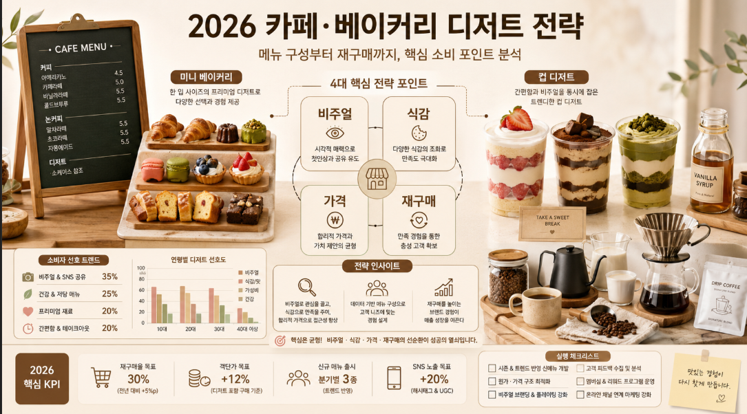 2026 카페 디저트와 베이커리 트렌드의 선택 기준을 보여주는 전략형 이미지