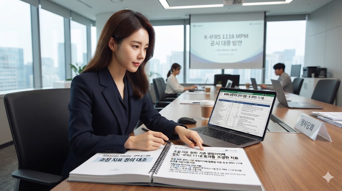 K-IFRS 1118 MPM 공시에 대비해 IR 자료의 지표 정의를 대조하는 담당자