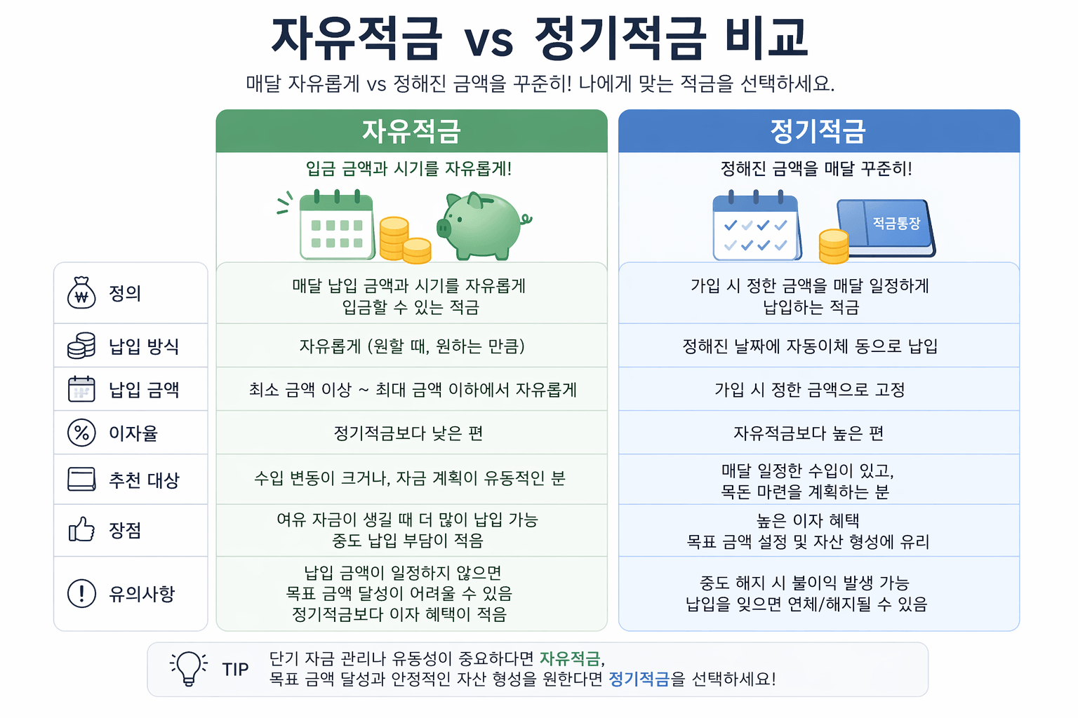 자유적금 정기적금 비교