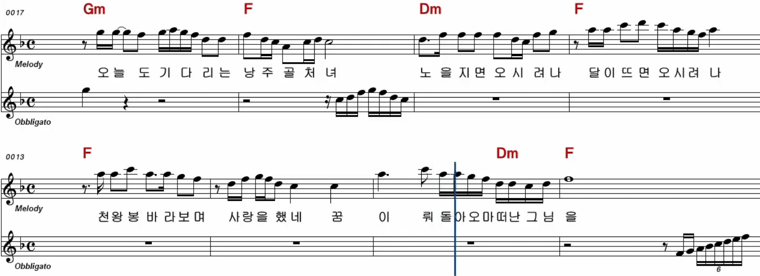 이미자 낭주골 처녀 악보