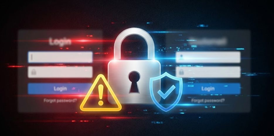 언팔 확인 앱 사용 시 계정 보안 위험을 경고하는 보안 그래픽(자물쇠, 경고 표식)