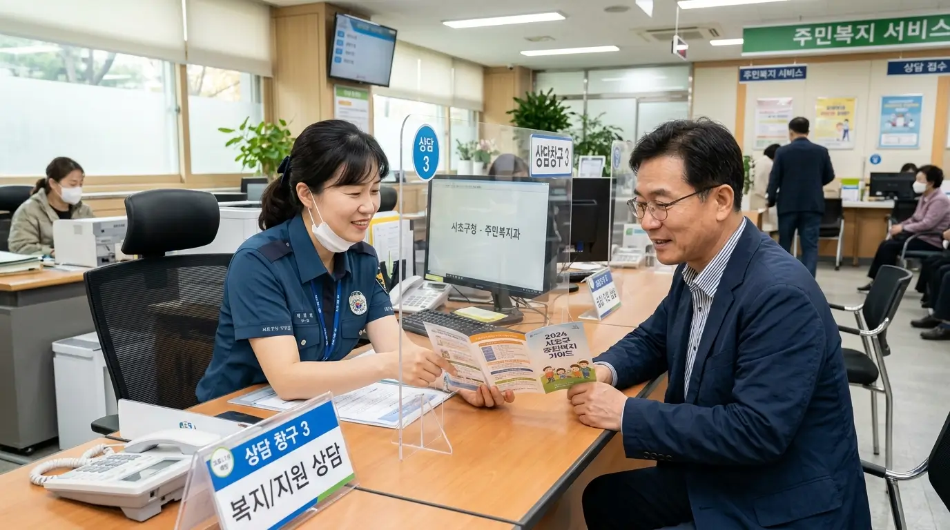 근로복지공단 지사에서 주택 담보 대출 생활 안정 자금 및 미소 금융 생계 자금 상담을 받는 모습