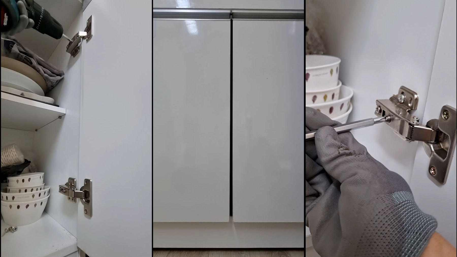 싱크대 문짝 경첩 교체 완료 모습