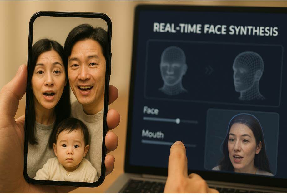 딥페이크 영상통화 속 가족 얼굴이 왜곡되는 장면