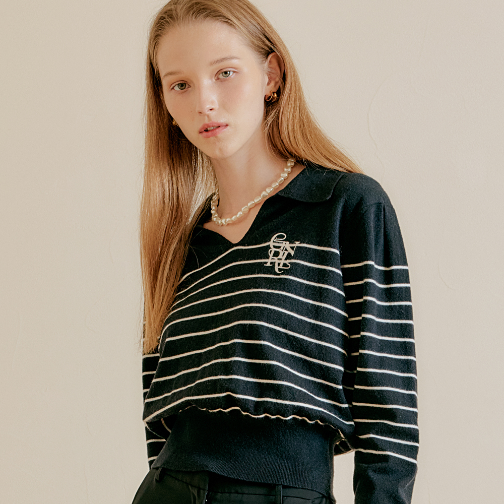 제너럴아이디어 우먼 GNRL 스트라이프 카라 니트 W22F06007