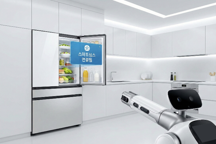 스마트싱스를 통해 가전제품과 연동되어 식재료를 관리하는 삼성 AI 로봇의 시점