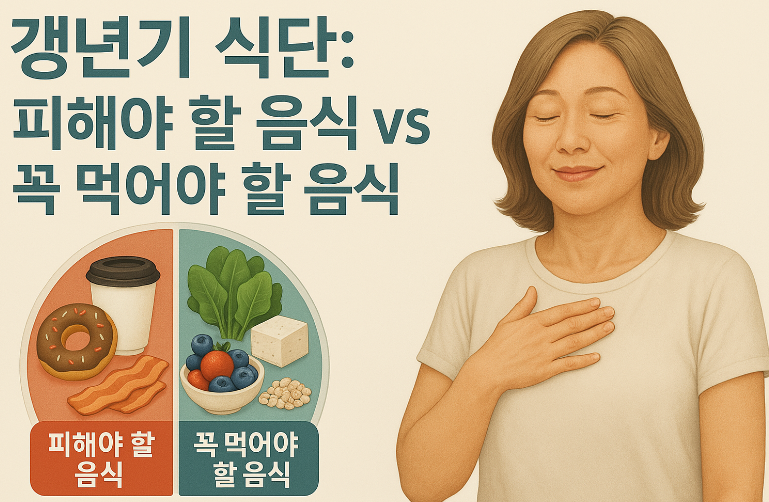 갱년기 식단 : 피해야 할 음식과 꼭 먹어야 할 음식