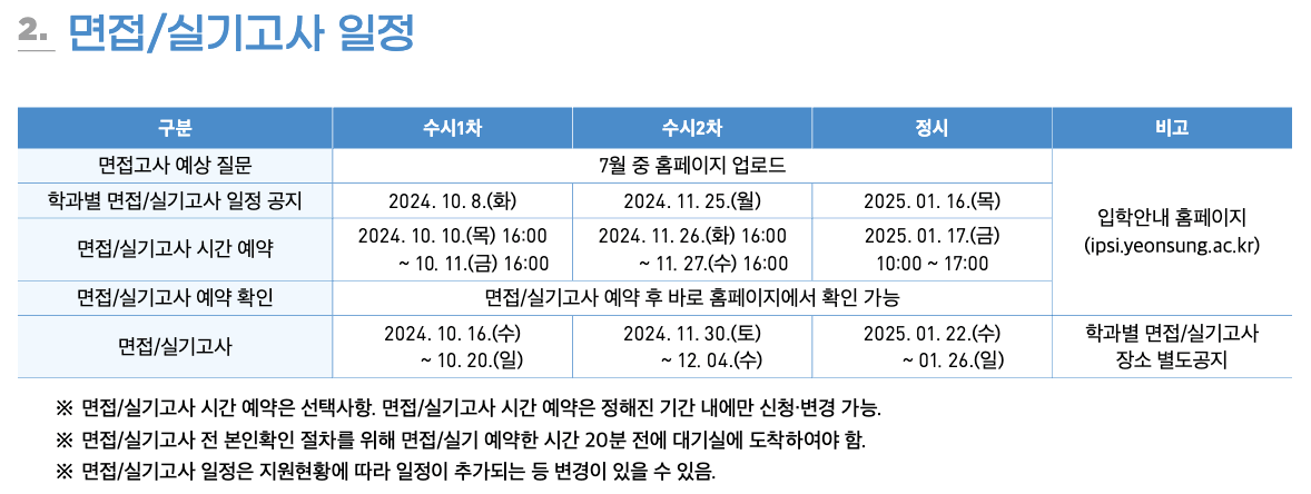 2025연성대 면접 실기고사 일정
