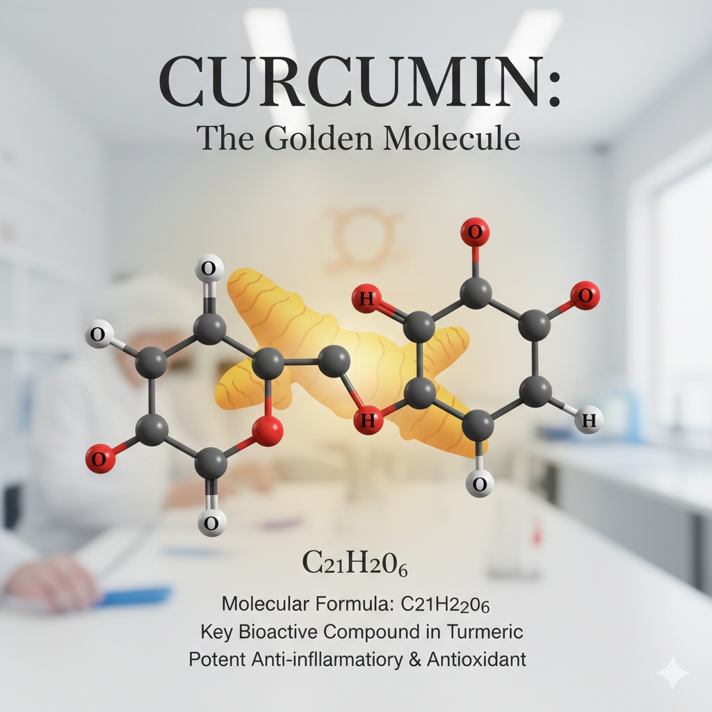 Chemical structure of Curcumin and its synergistic interaction with Piperine for enhanced absorption