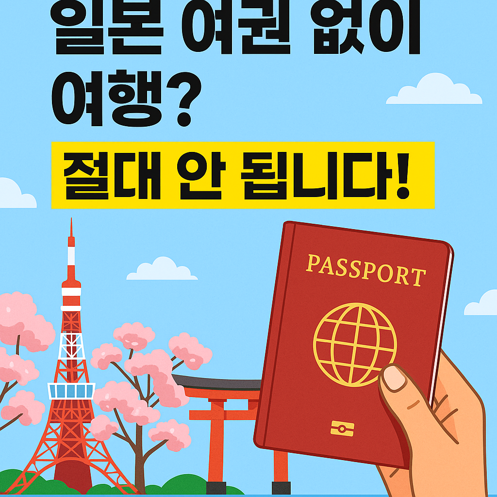 일본 여권 없이 여행? 절대 안됩니다! 라는 문구가 쓰여있는 인포그래픽 이미지