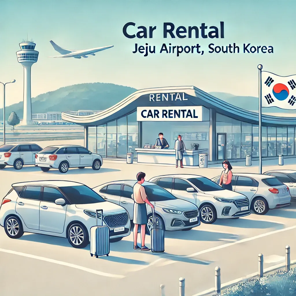 제주 공항 근처 렌트카 대여 시설에서 차량을 선택하는 모습