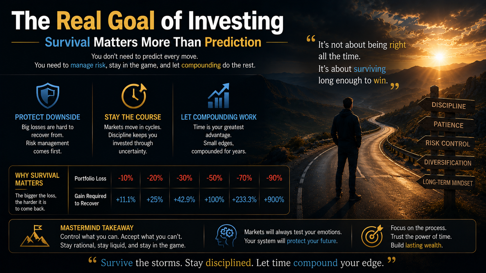 Investment survival strategy focused on downside protection risk management discipline and long term compounding