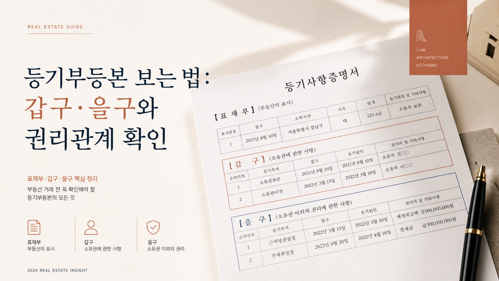 등기부등본 보는 법: 갑구·을구와 권리관계 확인 핵심 개념을 설명하는 부동산 안내