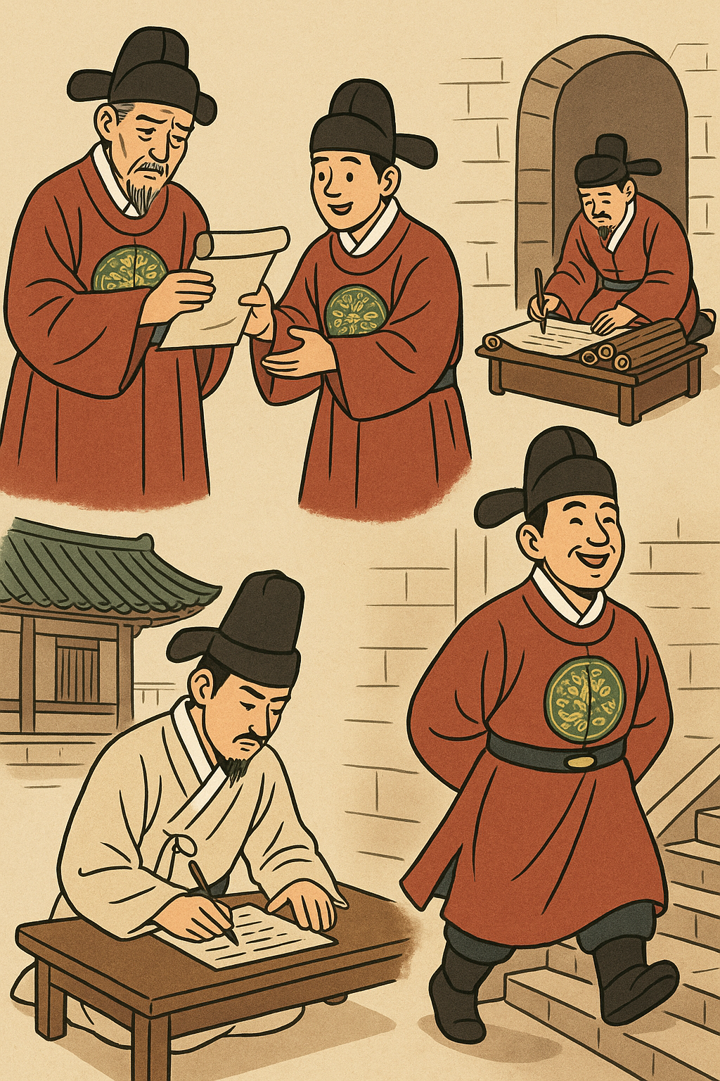조선시대 관료들의 이미지를 카툰스타일로 표현한 것