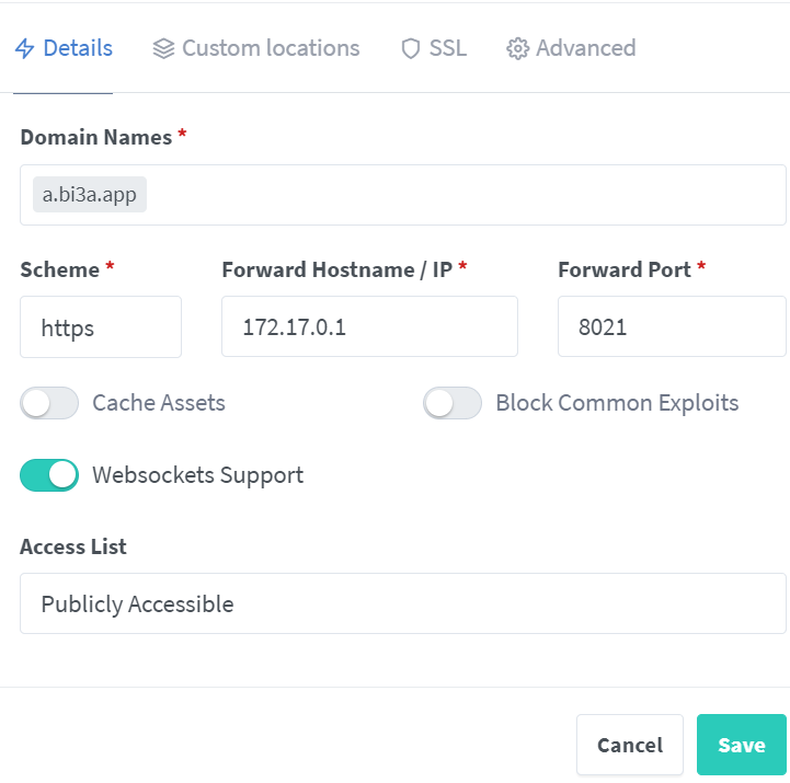 proxy host 추가 시 노드 추가 화면