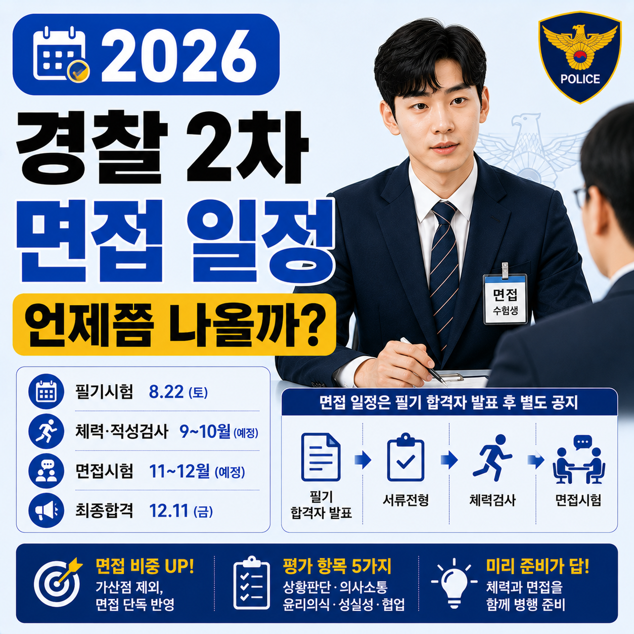 2026년 경찰공무원 2차 공채 면접 일정을 확인하는 수험생 이미지