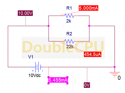 10V-2k,22k옴-회로3-구성-및-시뮬레이션-결과