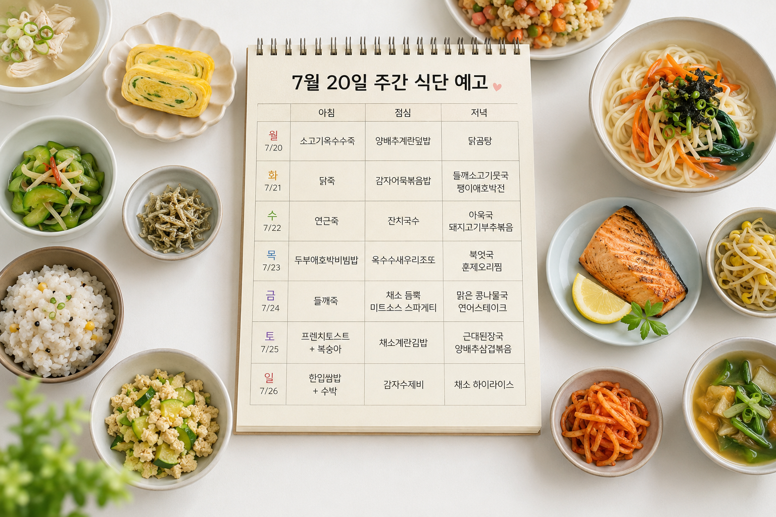 방학 식단표 사진