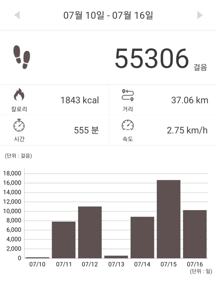7월10일 ~ 7월16일 걸음수
