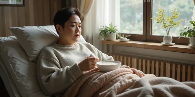 대장내시경 후 식사 죽을 먹는 모습