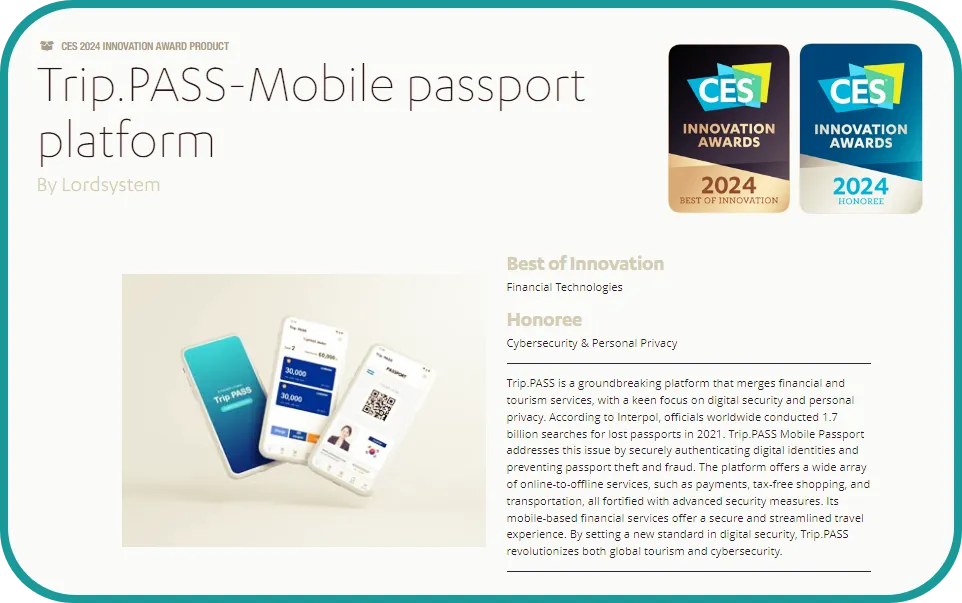 Lordsystem의 모바일 여권 플랫폼 Trip. PASS 2024CES 최고혁신상