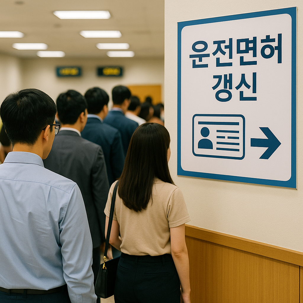 운전면허 갱신을 위해 줄 선 사람들
