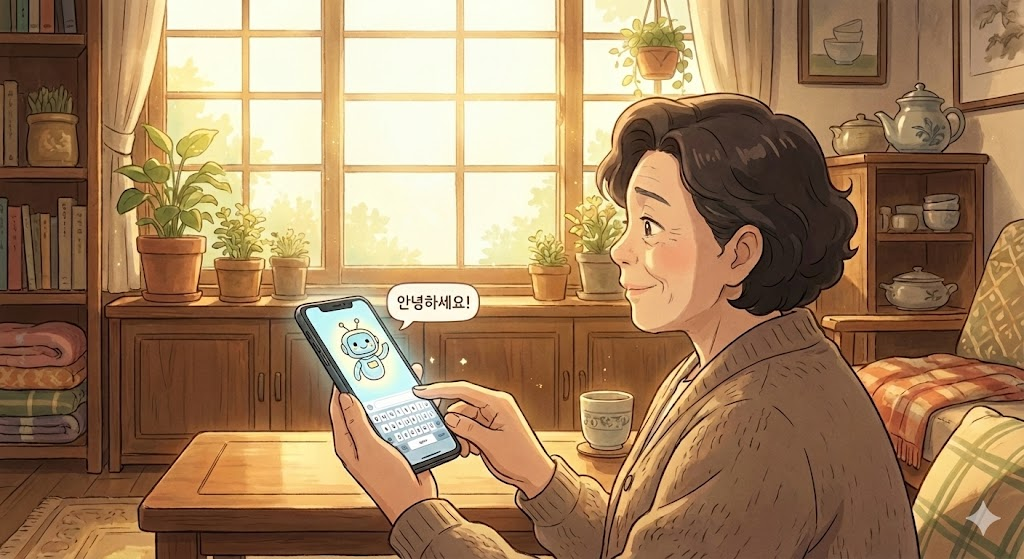 AI와 대화나누며 행복해하는 당신 모습입니다.