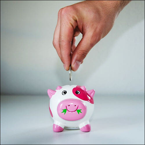돼지 저금통에 동전을 넣는 손