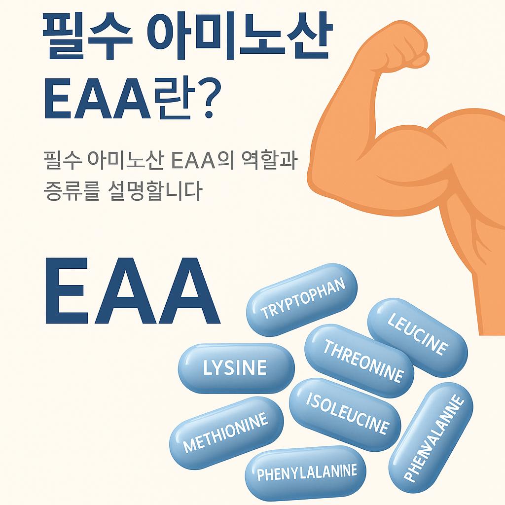 필수 아미노산 9가지 캡슐모양과 근육을 보여주는 이미지 만화체 그림