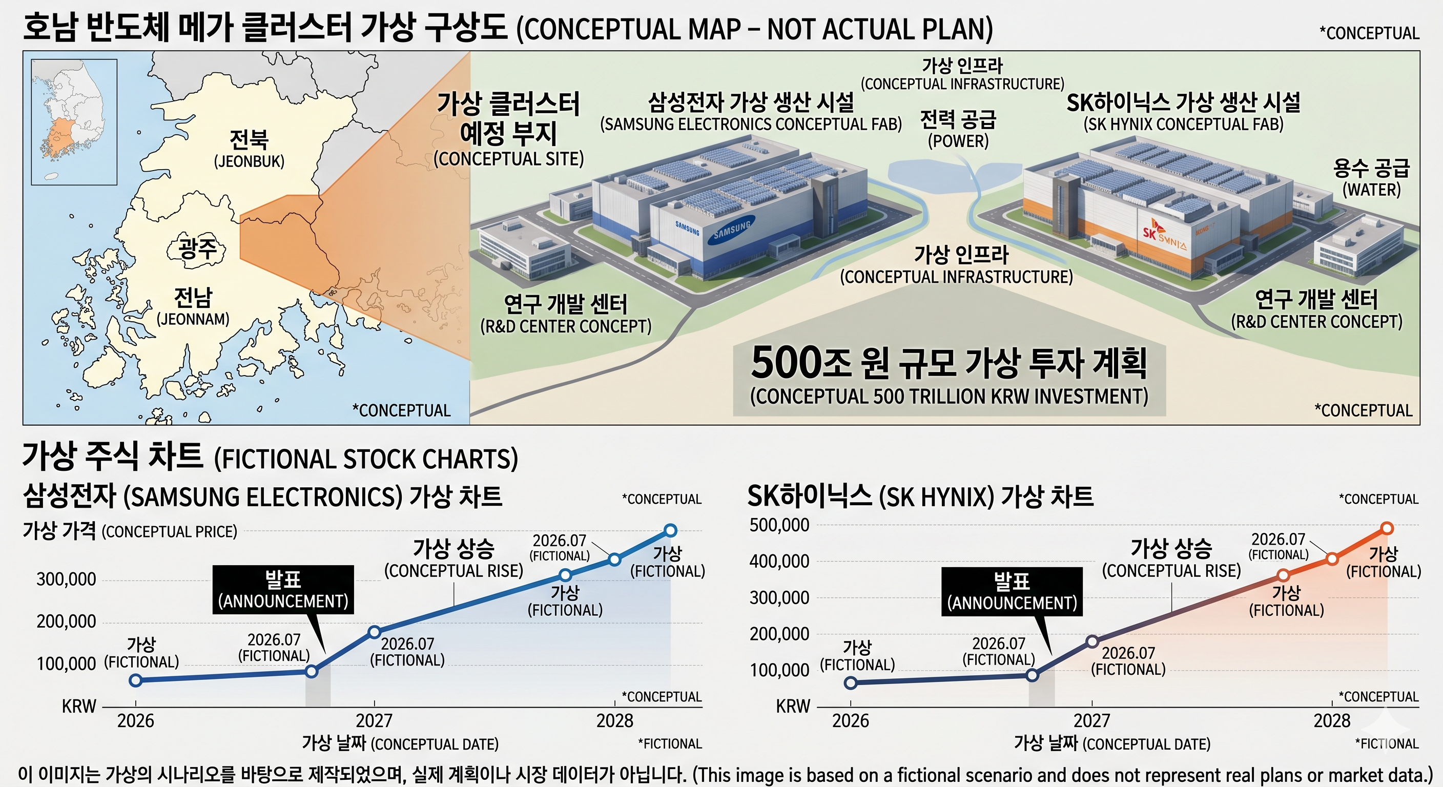 상상으로 그려진 삼성전자 SK하이닉스 조감도 및 주식차트