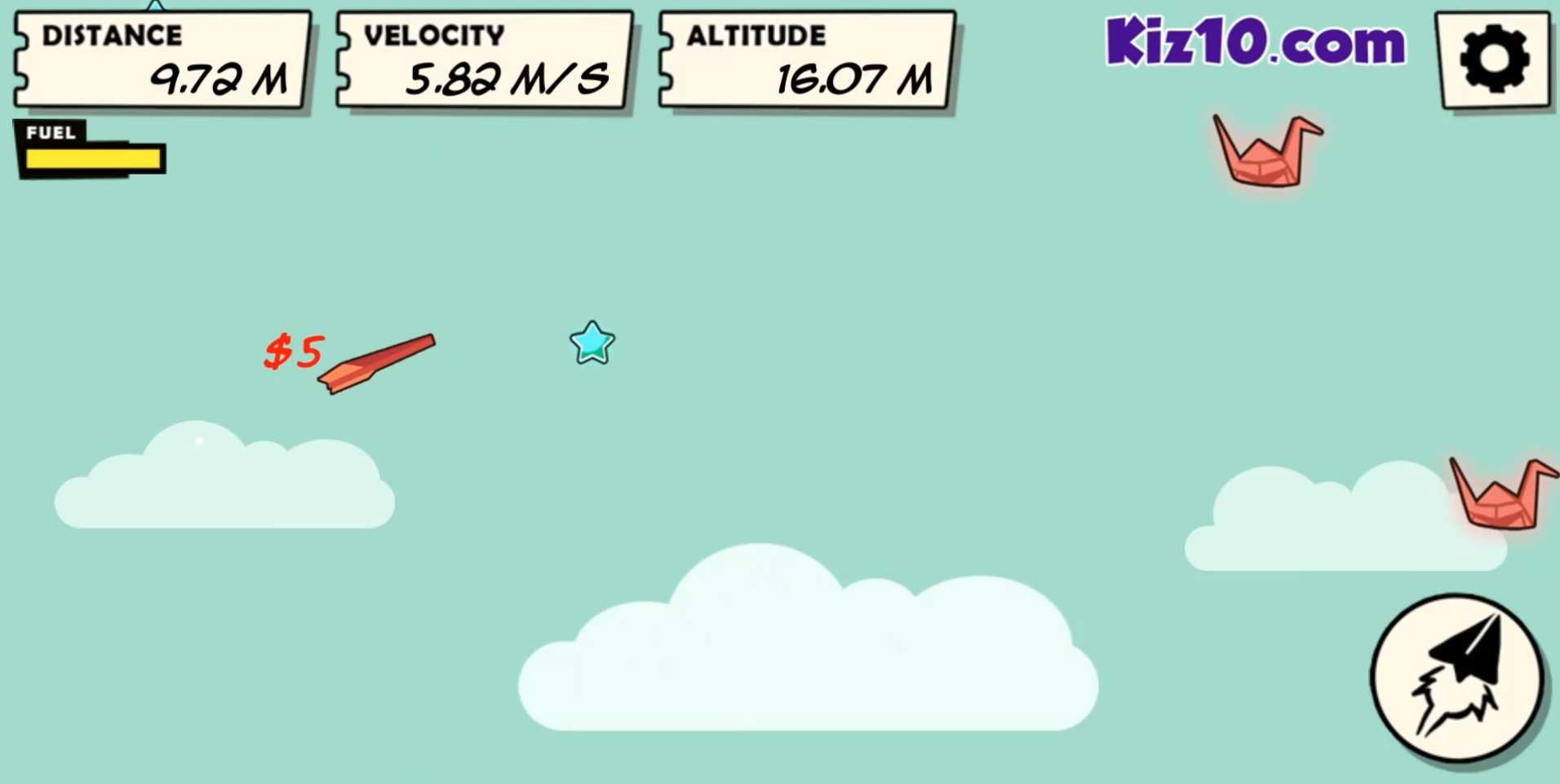 종이비행기-날리기-게임하기-플레이-종이-비행기를-조종하여-별을-먹고-달러를-획득한-화면