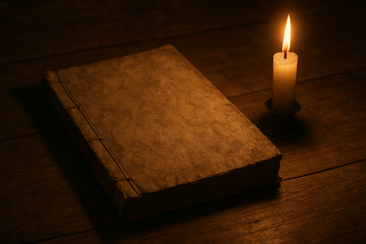 한국의 옛 속담을 떠올리게 하는 오래된 책과 촛불이 놓인 전통적인 이미지