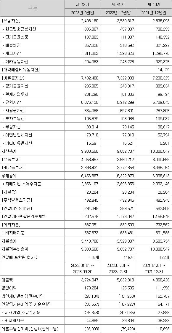 이랜드월드 - 재무상황표