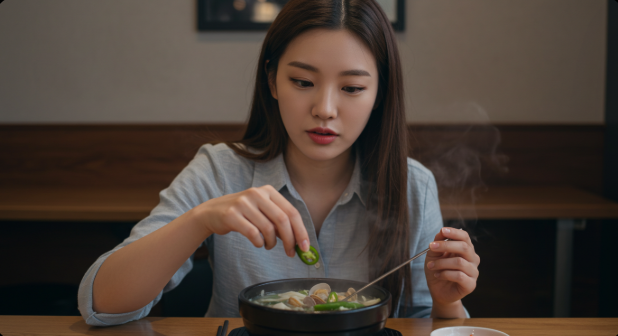 마지막 청양꼬추를 넣고 있는 이미지