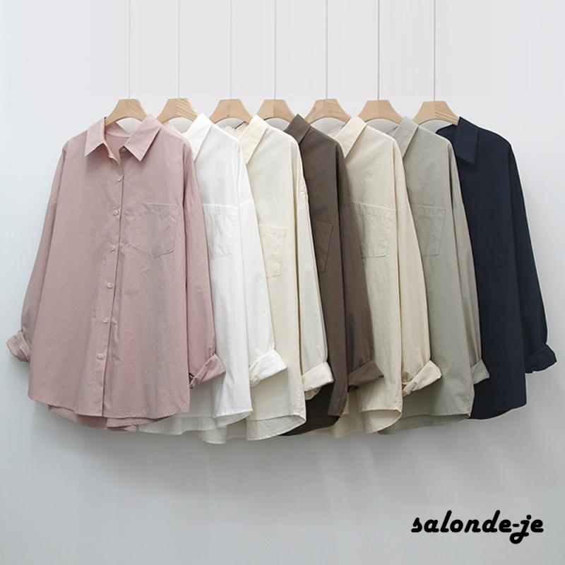 여성 가을 셔츠 긴팔 블라우스 오버핏 롱 셔츠 간절기 핑크 화이트셔츠